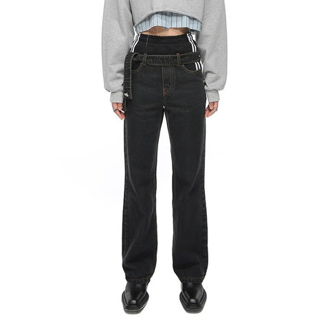 2022 Autumn Women Patchwork High Waist Denim Pants Cowboy Trouse Female Straight Jeans Ddxgz2v 8.19