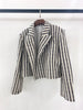 2022 Autumn Women Short Suit Coat Stripes or White Long Sleeve Loose Notched Office Lady Blazer Cardigan
