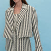 2022 Autumn Women Short Suit Coat Stripes or White Long Sleeve Loose Notched Office Lady Blazer Cardigan