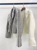 2022 Autumn Women Short Suit Coat Stripes or White Long Sleeve Loose Notched Office Lady Blazer Cardigan