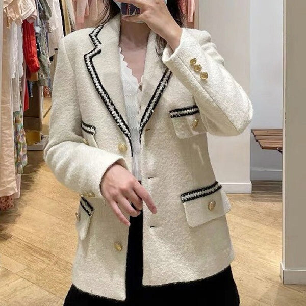 2023 Autumn Women's Temperament White Suit Leisure Suit Women's Tweed Suit Women's Style