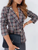 2022 Autumn Plaid Blazer Women's Coat Double Breasted Notched Button Female Coat Plus Size Office Elegant Lady Outerwear