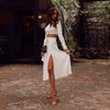 2022 Autumn Pleated Suit Set Skirt Women Cardigan Cotton Two Piece Slit Knitted Sexy Buttons Long Sleeve Suits Sets Winter Woman