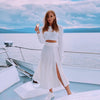 2022 Autumn Pleated Suit Set Skirt Women Cardigan Cotton Two Piece Slit Knitted Sexy Buttons Long Sleeve Suits Sets Winter Woman