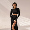 2022 Autumn Pleated Suit Set Skirt Women Cardigan Cotton Two Piece Slit Knitted Sexy Buttons Long Sleeve Suits Sets Winter Woman