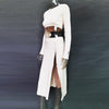 2022 Autumn Pleated Suit Set Skirt Women Cardigan Cotton Two Piece Slit Knitted Sexy Buttons Long Sleeve Suits Sets Winter Woman