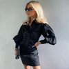 2022 Autumn Vestidos Women Shirts Dress Office Lady Long Puff Sleeve V-Neck High Waist Mini Dress Sexy Elegant Shirt Tunic Dress