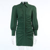 2022 Autumn Vestidos Women Shirts Dress Office Lady Long Puff Sleeve V-Neck High Waist Mini Dress Sexy Elegant Shirt Tunic Dress