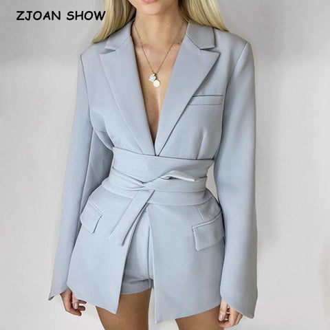 2023 Autumn Vintage Tie Bow Sashes Long sleeve Blazer With belt Vintage Korea Clothing Women Suit OL Coat outwear