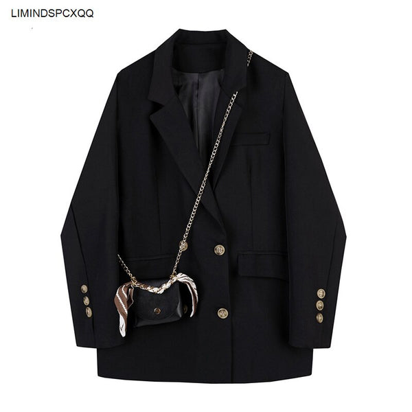 2023 Autumn Winter Women Black Suit Blazer Jacket Solid Casual Long Sleeve Pockets Office Lady Wear Suit Blazer Coat