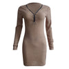 2022 Autumn Winter Knitted Bodycon Dress Women Sexy V Neck Zipper Solid Mini Dresses Long Sleeve Warm Sweaters Dress