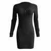 2022 Autumn Winter Knitted Bodycon Dress Women Sexy V Neck Zipper Solid Mini Dresses Long Sleeve Warm Sweaters Dress