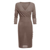 2022 Autumn Winter Knitted Slim Midi Dress Women Deep V Neck Long Sleeve Bodycon Dresses Office Ladies Party Dresses