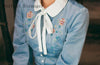2022 Autumn Winter  Retro Peter Pan Collar  Flower Embroidery Bowknot   Woman Long  Velvet Dress With Tie