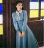 2022 Autumn Winter  Retro Peter Pan Collar  Flower Embroidery Bowknot   Woman Long  Velvet Dress With Tie