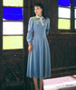 2022 Autumn Winter  Retro Peter Pan Collar  Flower Embroidery Bowknot   Woman Long  Velvet Dress With Tie