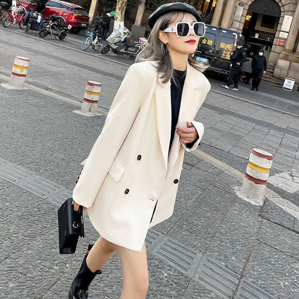 2023 Autumn Winter England Style Retro Women's Blazers Comfortable Turn-down Collar Double Breasted Casual Blazers