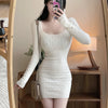 2022 Autumn Winter Korean Casual Knitted Sweater Dress Women Sheath Bodycon Mini Dress Robe Femme Bottomed Vestidos
