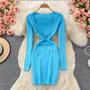 2022 Autumn Winter Korean Casual Knitted Sweater Dress Women Sheath Bodycon Mini Dress Robe Femme Bottomed Vestidos