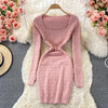 2022 Autumn Winter Korean Casual Knitted Sweater Dress Women Sheath Bodycon Mini Dress Robe Femme Bottomed Vestidos