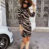 2022 Autumn Winter Turtleneck Printing stripe Sheath Maxi Dresses for Women Casual Dress Elegant