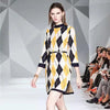 2022 Autumn Winter Vintage Plaid Knit Dress Women O-Neck Three Quarter Loose Sweater Dress Office Lady Split Midi Dress+Belt