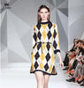 2022 Autumn Winter Vintage Plaid Knit Dress Women O-Neck Three Quarter Loose Sweater Dress Office Lady Split Midi Dress+Belt