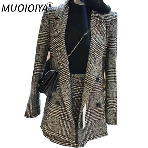 2023 Autumn Winter Runway Designer Tweed Formal Skirt Suits For Women Office Lady Plaid Blazer Jacket Top Mini Skirt 2 Piece Set