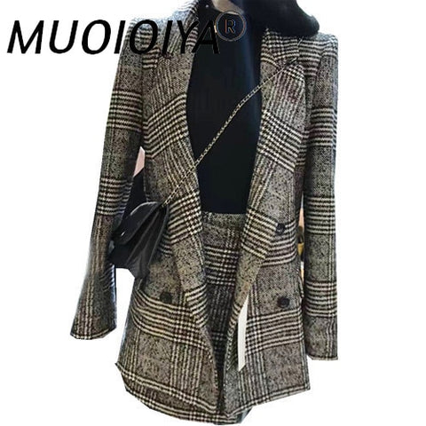 2022 Autumn Winter Runway Designer Tweed Formal Skirt Suits For Women Office Lady Plaid Blazer Jacket Top Mini Skirt 2 Piece Set