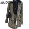 2022 Autumn Winter Runway Designer Tweed Formal Skirt Suits For Women Office Lady Plaid Blazer Jacket Top Mini Skirt 2 Piece Set