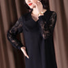 2022 Autumn Winter V Neck Lace Long Sleeve Splicing Women's Dress Casual Loose Midi Dress Female Chic Black Straight Dresses