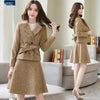 2023 Autumn Winter Women Vintage Two Piece Set Female Notched Woolen Blazer and Pleated Skirt Suit Lady Plaid Office Set L823