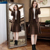 2023 Autumn Winter Women Vintage Two Piece Set Female Notched Woolen Blazer and Pleated Skirt Suit Lady Plaid Office Set L823