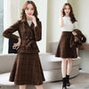 2023 Autumn Winter Women Vintage Two Piece Set Female Notched Woolen Blazer and Pleated Skirt Suit Lady Plaid Office Set L823