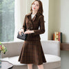 2023 Autumn Winter Women Vintage Two Piece Set Female Notched Woolen Blazer and Pleated Skirt Suit Lady Plaid Office Set L823