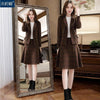 2023 Autumn Winter Women Vintage Two Piece Set Female Notched Woolen Blazer and Pleated Skirt Suit Lady Plaid Office Set L823