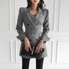 2022 Autumn Winter Women Woolen Blazers Coat Femme with Belt Pockets Formal Jackets Outerwear England Suit Tops Chaqueta Mujer