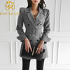 2022 Autumn Winter Women Woolen Blazers Coat Femme with Belt Pockets Formal Jackets Outerwear England Suit Tops Chaqueta Mujer