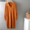 2022 Autumn Winter warm chic polo callor midi straight sweater Dress Women Casual oversize Sweater Dresses maix THICK  Dress