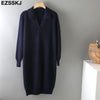 2022 Autumn Winter warm chic polo callor midi straight sweater Dress Women Casual oversize Sweater Dresses maix THICK  Dress