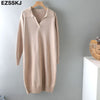 2022 Autumn Winter warm chic polo callor midi straight sweater Dress Women Casual oversize Sweater Dresses maix THICK  Dress