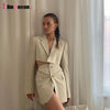 2022 Autumn Women 2pcs Top Skirt Suit Solid Crop Blazer Jacket Short Skirt Suits Lapel Single Breasted Long Sleeve Short Jacket