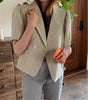 2022 Autumn Women Puff Sleeve Blazer Jacket Short Sleeve Buttons Pockets Outerwear Cotton and Linen Wild Short JK5300
