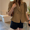 2022 Autumn Women Puff Sleeve Blazer Jacket Short Sleeve Buttons Pockets Outerwear Cotton and Linen Wild Short JK5300