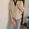 2022 Autumn Women Puff Sleeve Blazer Jacket Short Sleeve Buttons Pockets Outerwear Cotton and Linen Wild Short JK5300