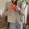 2022 Autumn Women Puff Sleeve Blazer Jacket Short Sleeve Buttons Pockets Outerwear Cotton and Linen Wild Short JK5300