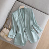2023 Autumn Women Three Quarter Sleeve Striped Bright Stain Single Button Blazer Slim Pockets Jacket Coat Female Suit