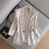 2023 Autumn Women Three Quarter Sleeve Striped Bright Stain Single Button Blazer Slim Pockets Jacket Coat Female Suit
