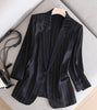 2023 Autumn Women Three Quarter Sleeve Striped Bright Stain Single Button Blazer Slim Pockets Jacket Coat Female Suit