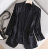 2023 Autumn Women Three Quarter Sleeve Striped Bright Stain Single Button Blazer Slim Pockets Jacket Coat Female Suit